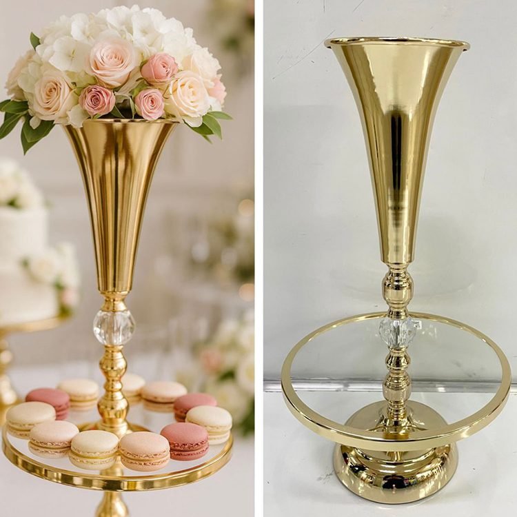 Metal Gold Flower Stand With Ring Plate MOQ 48 pcs . FOB π¨π³ $7.95