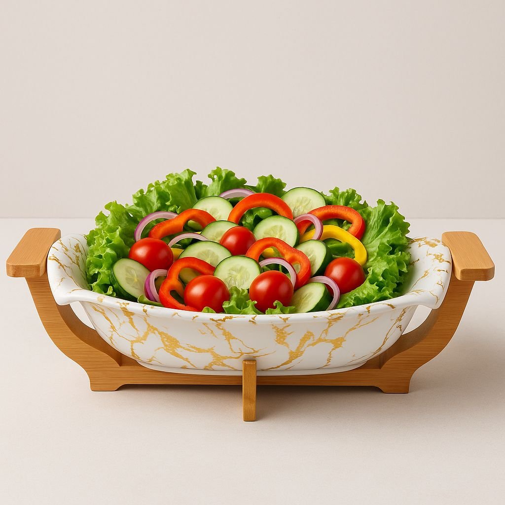 Ceramic Salad Bowl with wooden stand Quality Products • Low MOQ • Factory Prices - Image 3