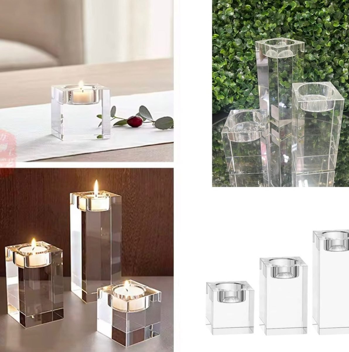 3pc square glass candle holder!
